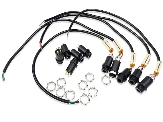 Lsgoodcare 5Pcs 3.5MM Mini Stereo Panel Mount Jack Connector with Wire + 5Pcs 3.5MM Headphone Audio Video Female Vertical Jack Socket Plug with Nuts,Full Gold-Plated High Temperature 4 Channel