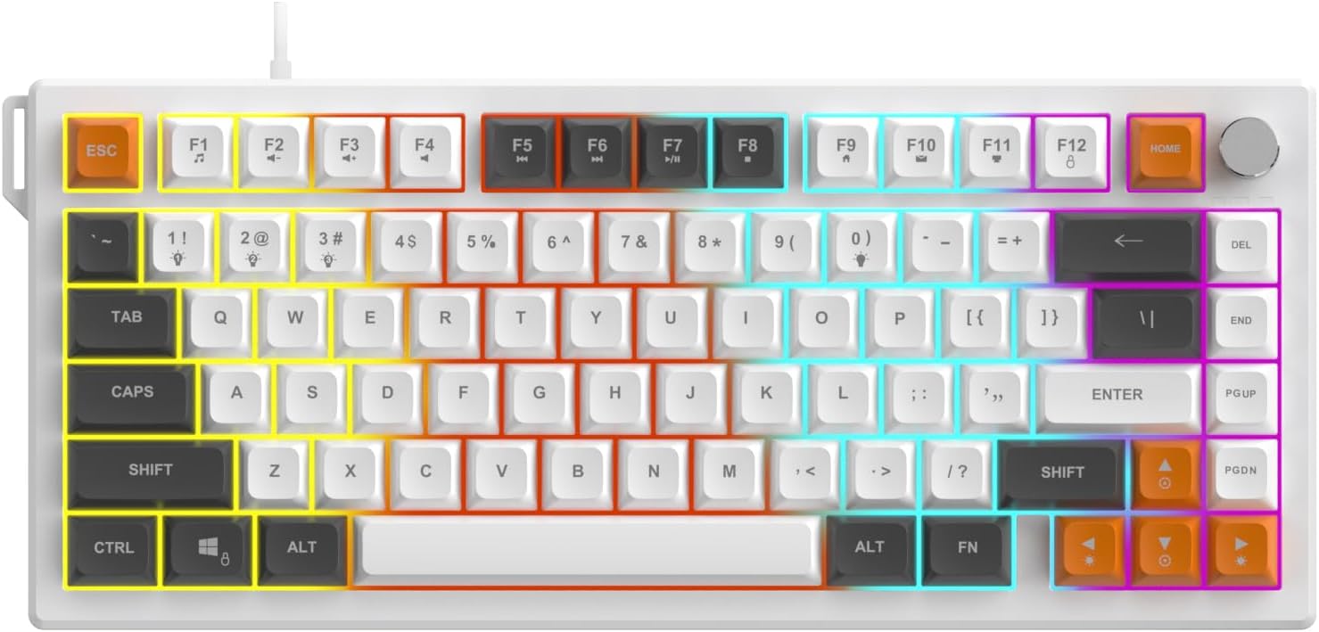 Coverzone Üçlü Mod Membran Gaming Klavye,%75 Düzen, 4000mAh Batarya, RGB 14 Efekt, TFT Ekran, Type-C, Bluetooth 2.4G, Su Geçirmez, Win Uyumlu, Multimedya Düğmeli | AJAZZ AF82 (Turuncu Beyaz - AF82)