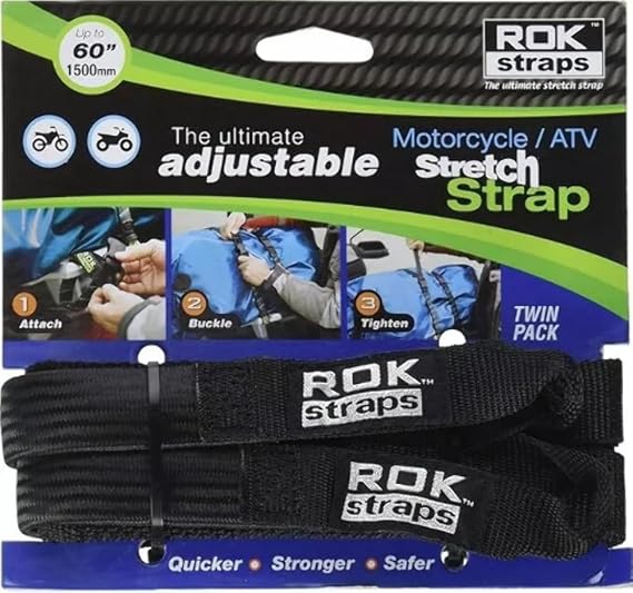 ROK Straps ROK-10025 Black 18" - 60" Motorcycle/ATV Adjustable Stretch Strap