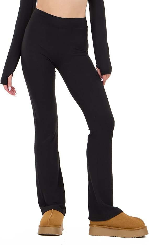 Forever 21 Womens Flare Pants with Contrast Stitching High Rise Stretch Fit Casual Trend Style