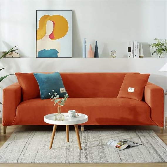 Stretch Sofa Slipcover 4/3/2/1 Seater Velvet Non Slip Soft Furniture Couch Sofa Cover Washable Protector Sofa Cover for Armchair Loveseat (2 seater,dark orange)