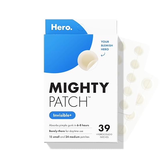 Mighty PatchTM Invisible+ Patch - Daytime Hydrocolloid Acne Pimple Patches for Covering Zits and Blemishes, Ultra Thin Spot Stickers for Face and Skin (24 Medium and 15 Small Patches)