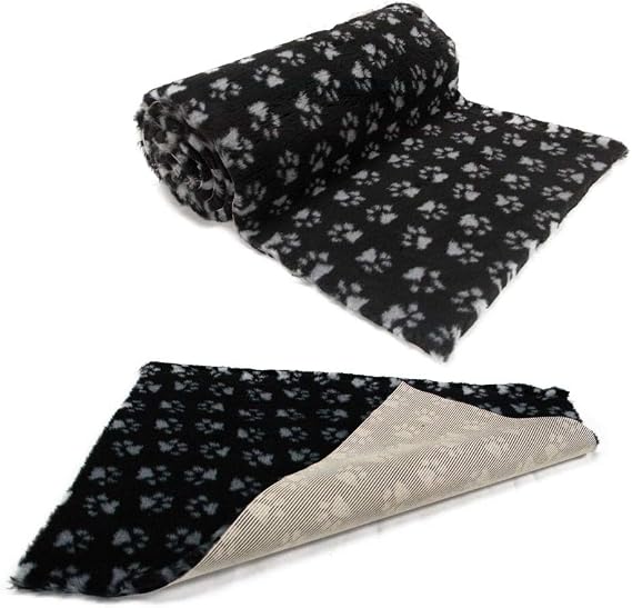 NON-SLIP High Grade Vet Bedding Black Grey Paws ROLL WHELPING FLEECE DOG PUPPY PRO BED Size: 2 metre x 75cm