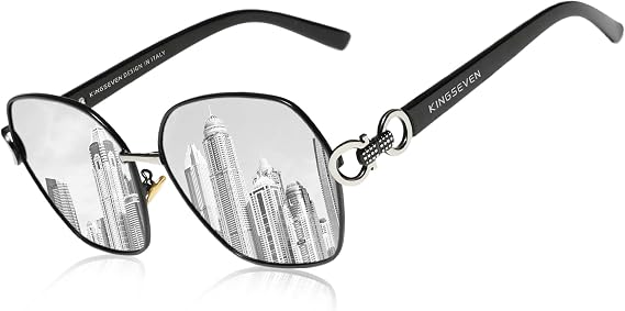 KINGSEVEN Polarized Sunglasses for Women Vintage Elegant Large Butterfly Sun glasses UV400 Protection K7898 (C3-Black Silver)