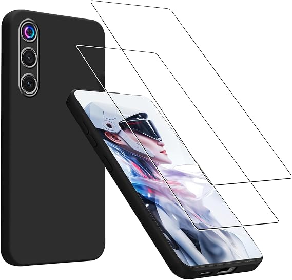 KZIOACSH Case for REDMAGIC 10 Air with 2 Tempered Glass, Flexible Ultra Slim Silky-Soft Touch Matte TPU Anti-Scratch Shockproof Drop Protection Rugged Phone Cover for REDMAGIC 10 Air Black