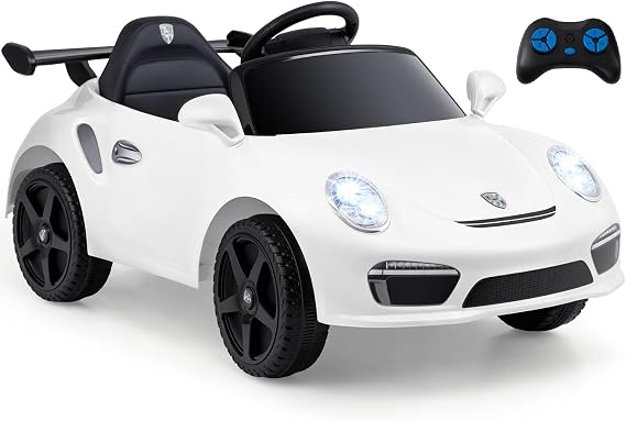 Licensed RUF Porsche 12V Ride on Car by INFANS, Electric Vehicle Battery Powered with Remote Control, Headlight, Bluetooth, Power Display, 4 Wheeler Toys for Kids Girls Boys, White
