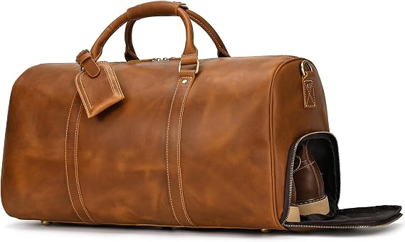 Genuine Leather Duffel Bag | Men's Vintage Travel Bag | Travel Overnight Weekend Leather Bag | Sports Gym Duffel for Men, Light Brown