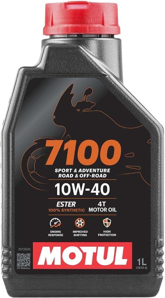 Motul 7100 4T 10W-40 Full Synthetic Motorcycle Oil - Ester Technology - API SP JASO MA2 Wet Clutch Safe - Engine and Gearbox Protection for Street Sport Adventure 1L