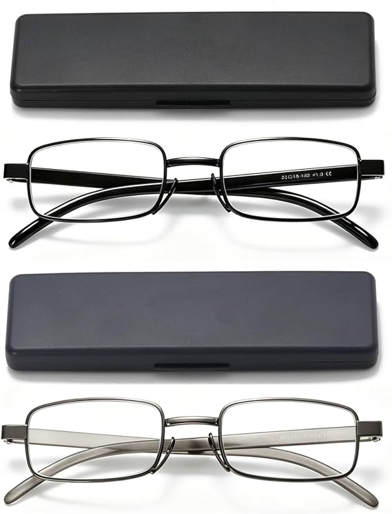 Hubeye 2 Pack Slim Metal Blue Light Filter Reader Unisex with Case | Lightweight frame,soft flexible temples,scratch-proof lenses,pocket portable,multiple diopters,comfy all-day daily wear