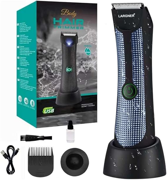 Body Hair Trimmer Men - Pubic Hair Trimmer with Ceramic Blade Heads, Ball Shaver for Private Parts with LED Light & Display, Body Shavers Groomer IPX7 Waterproof for Wet/Dry Use