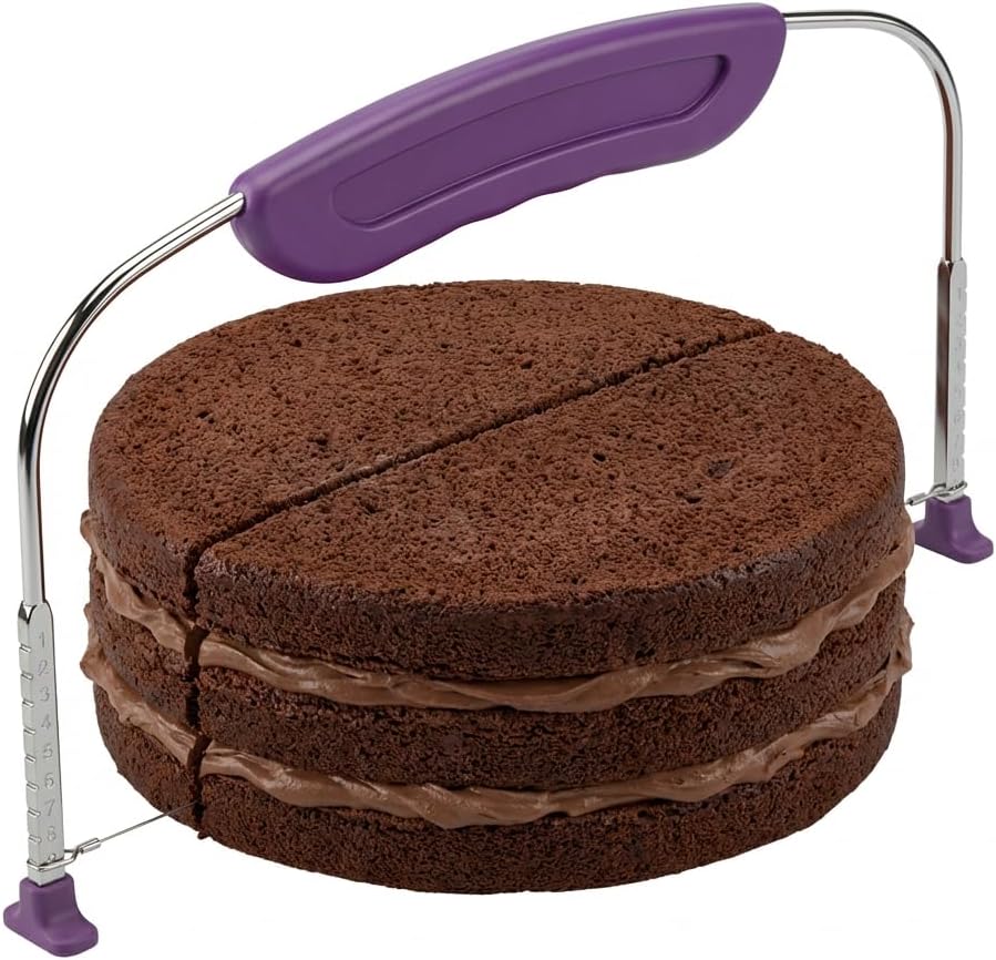 Adjustable Cake Leveler with 304 Stainless Steel Wire, Purple Handle, 27cm Professional Cake Slicer and Cutter for Even Layers