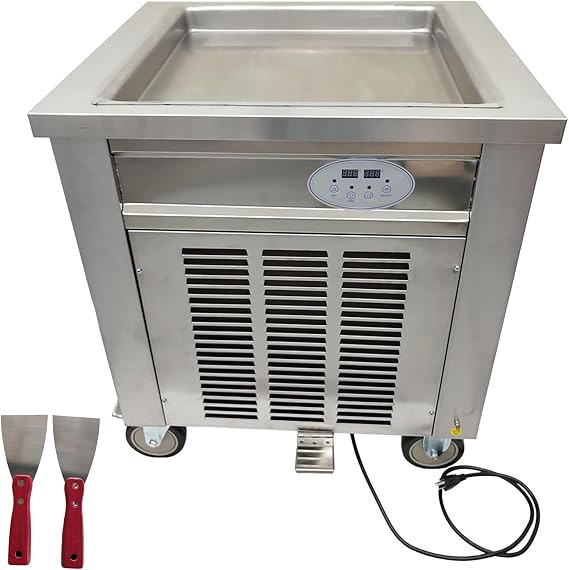 Fried Ice Cream Machine 19.69''x19.69'' Square Pot Ice Cream Roll Maker Adjustable Temperature Fried Ice Machine Commercial Stir-Fried Yogurt Maker 110V 1500W