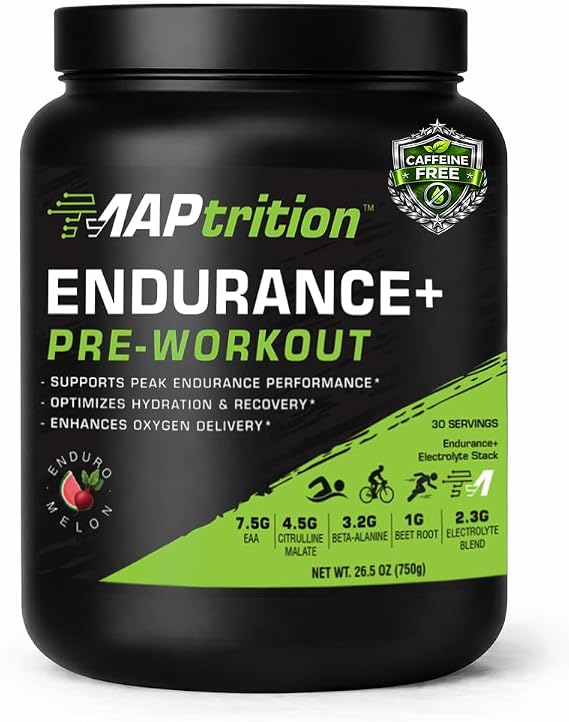 Endurance+: Caffeine-Free Pre-Workout, Endurance & Hydration Formula with EAAs, Citrulline Malate, Beta-Alanine & Electrolytes for Running, Crossfit & Sports Training (Enduro-Melon)