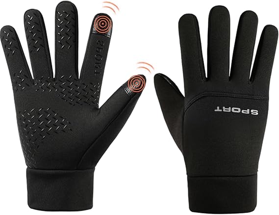 Winter Gloves, Windproof Water-Resistant Thermal Gloves | Lightweight Anti-Slip Touch Screen Gloves for Cycling, Running, Hiking & Driving, Black, for Men & Women
