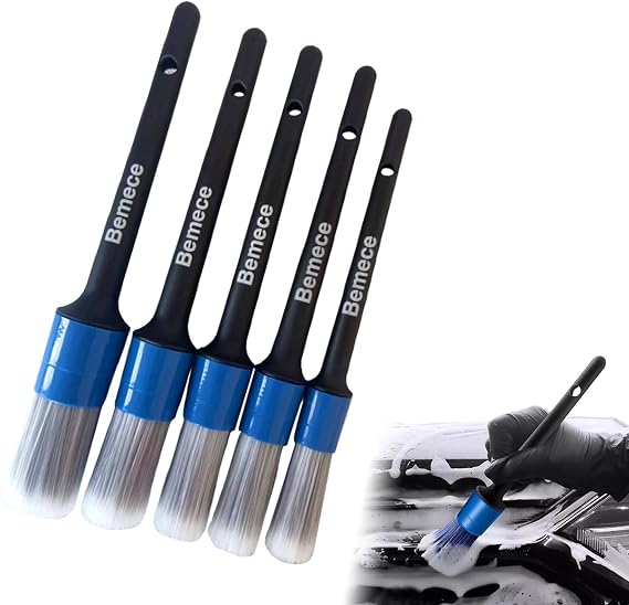 Ultra-Soft Detailing Brush Set(Set of 5)- Automotive Detail Cleaning Brushes for Cleaning Wheels, Engine, Interior, Exterior, Emblems, Air Vents, Scratch-Free & Gentle