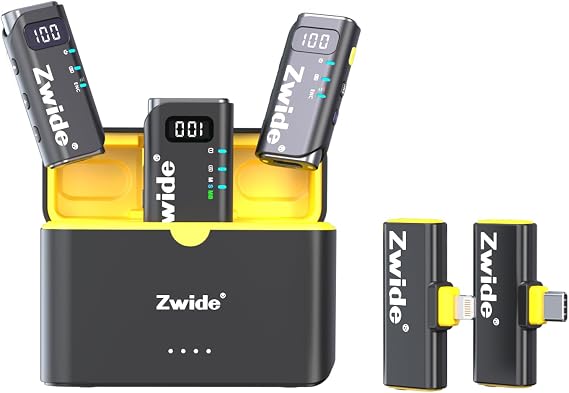 Zwide Wireless Lavalier Microphone System M4 Combo, 3 Levels Noise Cancellation, Support Charging Case, Compact Mini Lapel Mics with Magnetic Clip for DSLR/SLR Camera/Camcorder/iPhone/Android Phones