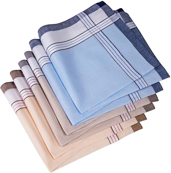 Men's Handkerchiefs,Classic design,100% Cotton Hankies,Pack of 6 (style 1)