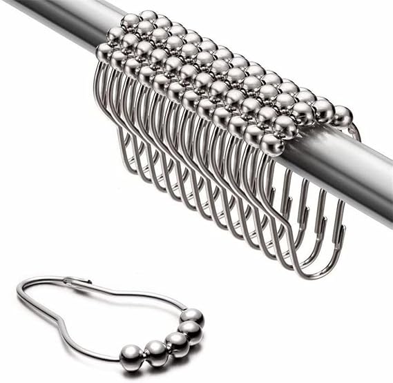 12 Pack Stainless Steel Shower Curtain Rings for Bathroom by Emlimny - Rust Proof Shower Curtain Hooks for Bathroom, Metal Shower Curtain Hooks, Chrome (Silver)