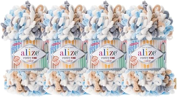 Alize Puffy Fine Color Baby Blanket Small Loop 100% Micropolyester Soft Yarn Lot of 4skn 400gr 64yds (5925)