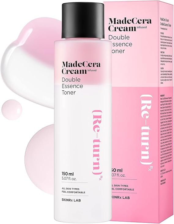 SKINRxLAB MadeCera Double Essence Toner, Ceramide, Milk Protein, 5.07 oz | Single bottle or two pack, Two layer milky toner, Ceramide NP and panthenol, Shake before use, 150ml each