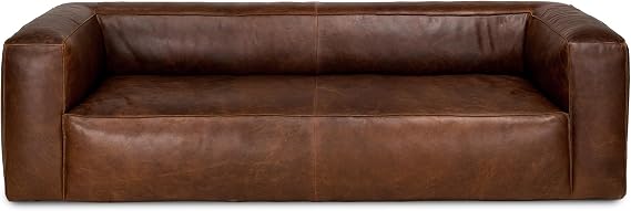 Valencia Graz Leather Wide Sofa 92" | Premium Full Semi-Aniline Leather | Modern Wide Couch with Unique Variations, Legless Design for Living Room, Chocolate