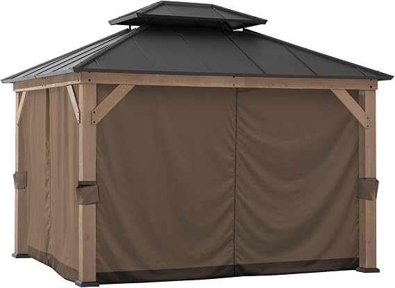 SUNJOY Replacement Gazebo Curtains Panles,Water-Resistant Privacy Curtain, 4-Panel Screen Walls for Sunjoy 10 x 12 ft Gazebo, Patio & Backyard Protection