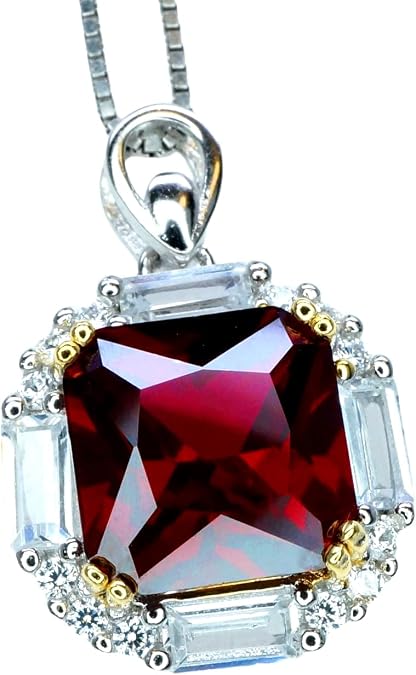 Ruby Necklace - Pigeon Blood Red Ruby Pendant - White gold @ Sterling Silver - July Birthstone - 8 mm 2.5 CT Square Cut Red Ruby Jewelry