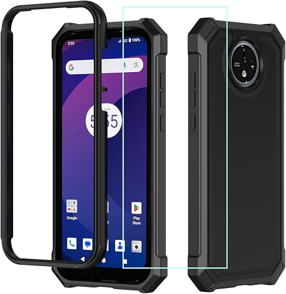 for Schok Volt SV67Q Phone Case with Screen Protector,Full Body Protection Front Silicone Bumper Frosted PC Hard Back Military Grade Shock-Absorbent Cover for Schok Volt SV67Q Black