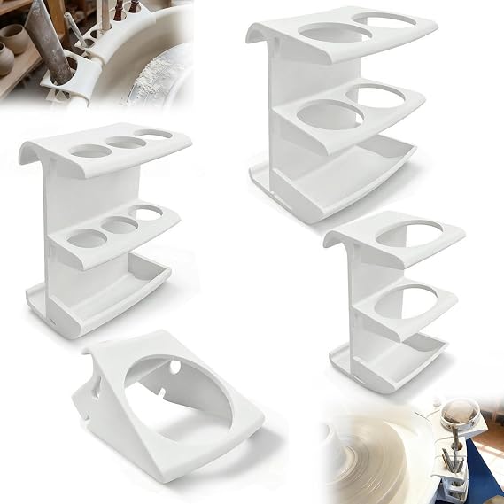 Bamokee Pottery Wheel Tool Holder Organizer, 4-Pack Hook-On Modular Tool Caddy for Pottery Wheels Compatible with Brent/Shimpo, Heavy-Duty Rim-Mounted Storage for Brushes, Ribs & Sponges Clay Tools