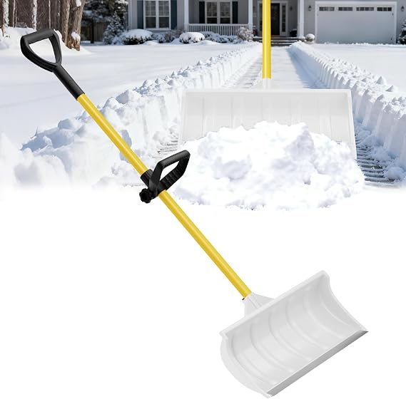 Snow Pusher, Snow Plow Shovel with Ergonomic Dual D-Handles & 22'' UHMW Blade, Lightweight Manual Snow Shovel for Driveway, Sidewalk & Patio