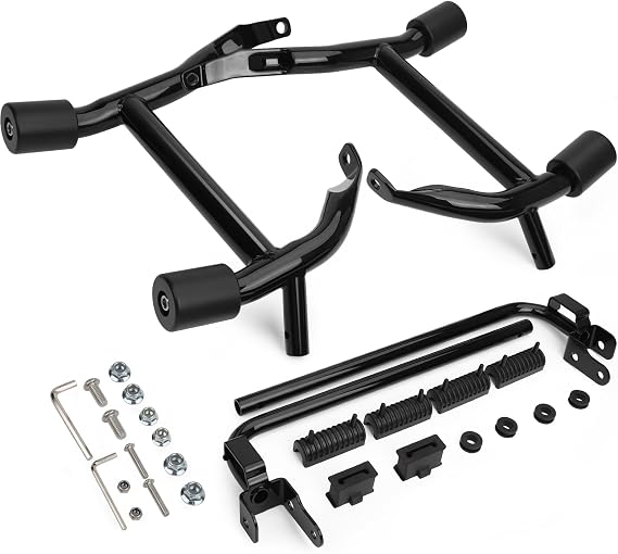 2023-2026 Street Glide Road Glide Saddlebag Guard Crash Bar Compatible with Harley Davidson Touring FLTRX FLTRXL FLHX FLHXU FLHXL FLTRXSE FLHXSE FLTRXSTSE Black Tip-Over Bar with Support Rails