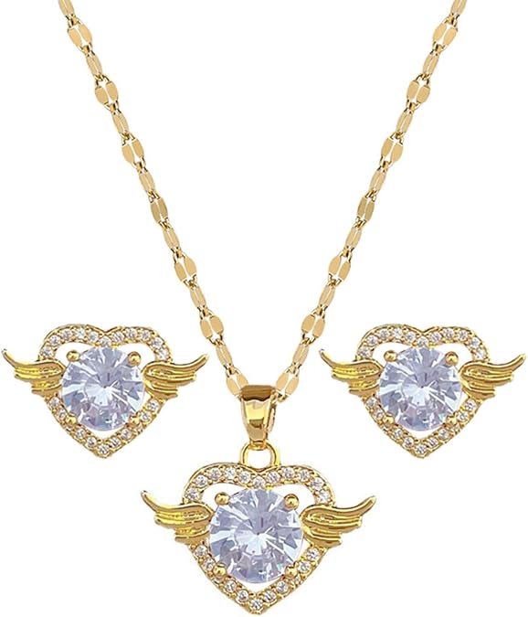 Necklace and Earring Sets for Women 14K Gold Plated Dainty Pearl Geometric Heart Rose Flower Rhinestone Charms Choker Earrings Statement Bridal Wedding Jewelry Set