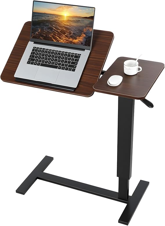 Overbed Bedside Table with Wheels, 31.5" Mobile Standing Desk with 70-degree Tiltable Desktop, Foldable Height Adjustable Rolling Laptop Desk for Bed, Home Office, Sofa Side Table Brown