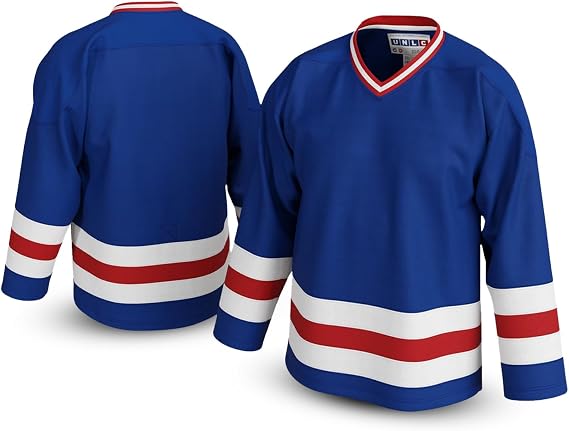 Miracle USA Inspired Blank Hockey Jersey with Stripes Authentic Stitched, Breathable & Durable Polyester Sizes S-5xl