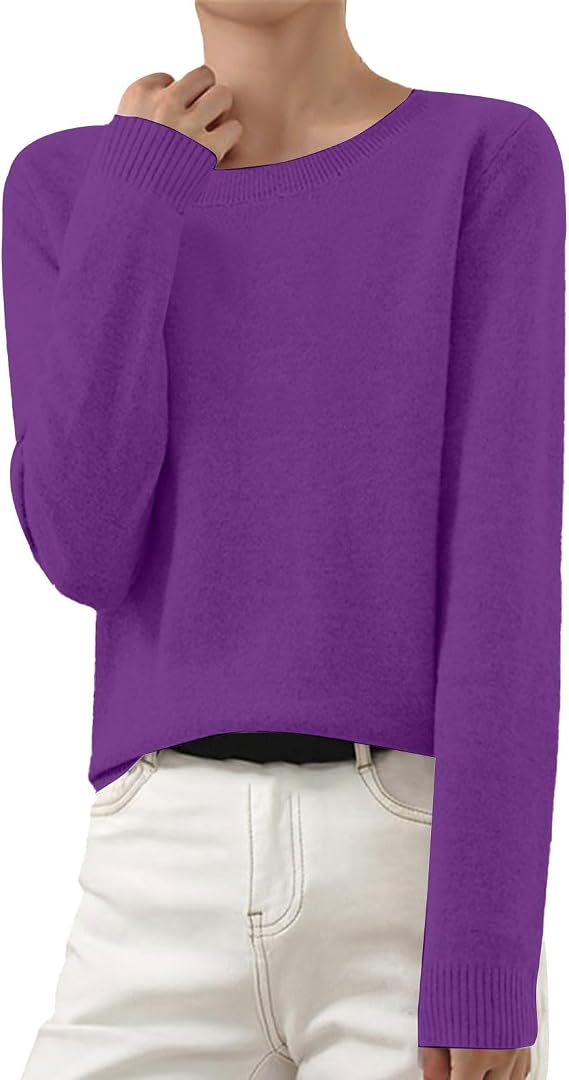 Cashmere Sweaters for Women Roundneck Long Sleeve Jumper Knitted Pullover Warm Sweatshirt