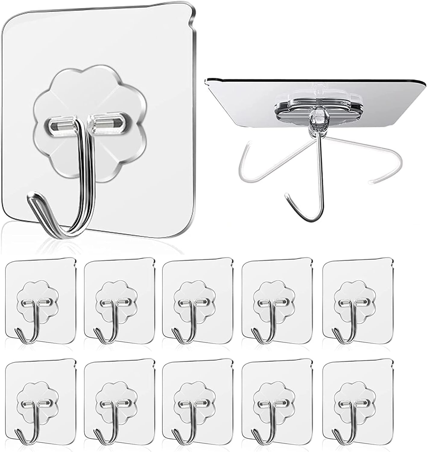 Wall Hanger 10 Pieces Transparent Track Free Strong Adhesive Behind Door Bathroom Kitchen Organizer Metal Hook Hanger Strong Grip