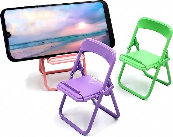 Cute Chair Cell Phone Stand for Desk, 3PCS Funny Cell Phone Holder Stand Compatible with Smartphone/Phone/Pad/Tablet/E-Readers,(Green/Pink/Purple)