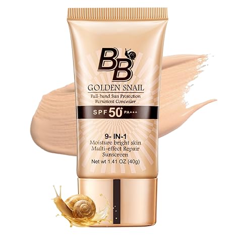 BB Cream SPF 50+ Gold Snail BB Cream with Sun Protection Moisturising Tinted Sunscreen with Medium Coverage Moisturising & Oil Control Foundation for Natural Finish Waterproof & Durable