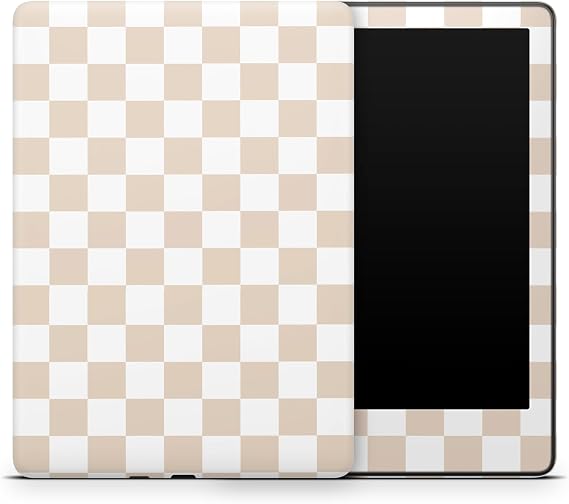 ZOOMHITSKINS eReader Skin Compatible with Kindle Paperwhite Gen 12 (2024), Beige White Checkered Chessboard Design, Bubble-Free 3M Vinyl Skin Decal, Made in The USA