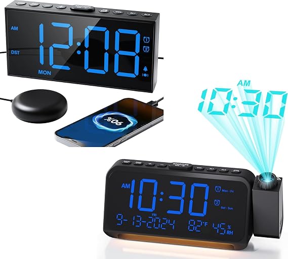 Roxicosly Bed Shaker Alarm Clock+Projection Alarm Clock