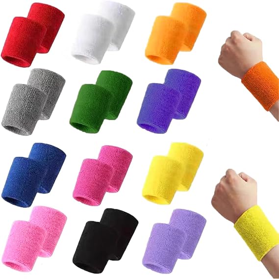 12PCS Sports Wristbands Sweatbands for Men & Women, Absorb Sweat Wrist Bands Sweat Bands for Tennis Basketball Football Running Working Out