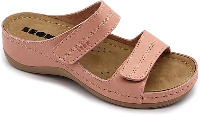 LEON 907 Leather Slip-on Womens Ladies Sandal Clogs Mules Slides Slippers Shoes, Rose, EU 41 (10.5M US Women)