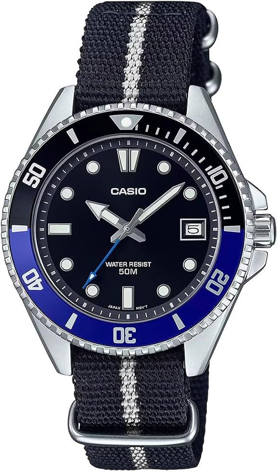 Casio Men's Dive Watch - MDV-10-1A2VDF Black Dial, Black/Navy Blue , One Size, Strap