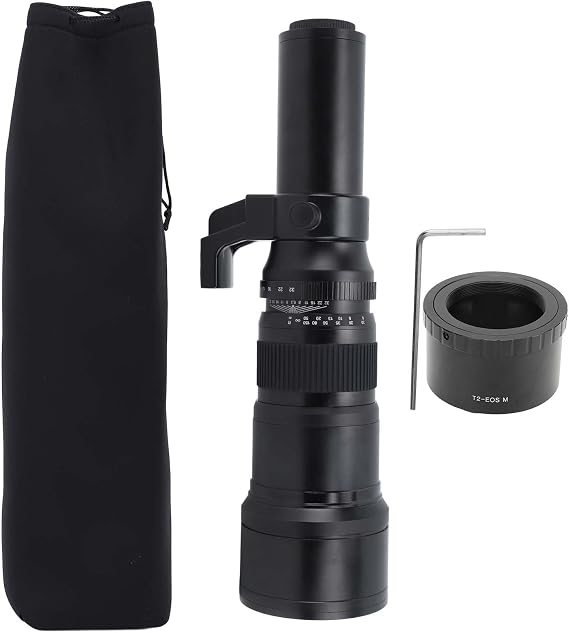 500mm F6.3 Fixed Focus Telephoto Lens, Alloy Optical Glass with T2 EOSM Adapter Ring - Superior Optical Design, Manual Focus Precision, Ideal for Wildlife and Bird Photography (Black)