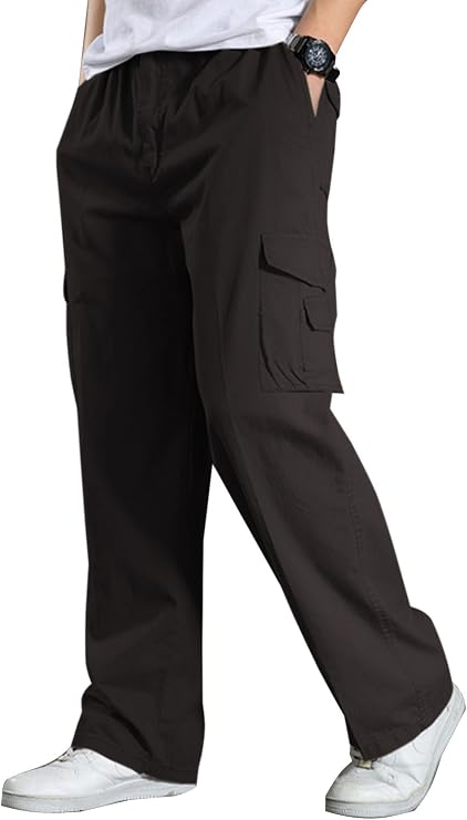 Men's Cotton Full Elastic Waist Button Fly Cargo Pants