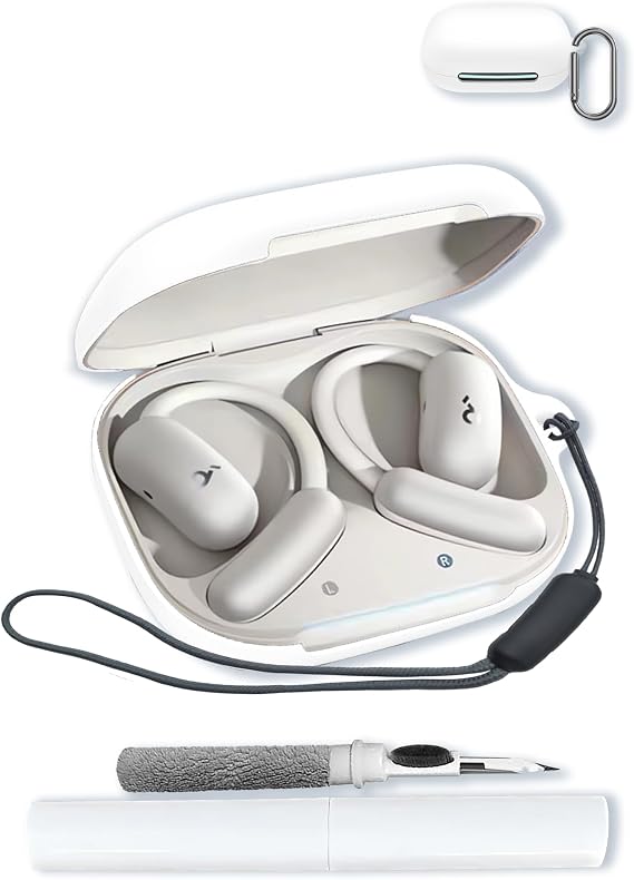 Case for Soundcore by Anker AeroFit 2 Open-Ear Headphones,Soft Protective,Shockproof, BOVUGAC Silicone Case Cover with Keychain & Cleaning Kit & Lanyard for Soundcore AeroFIT 2 2024-White