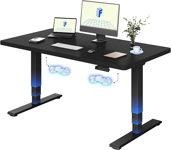 FLEXISPOT E5 Electric Standing Desk 2 Motors 3 Stage 140 * 80CM One Piece Desktop Height Adjustable Desk with Memory Smart Panel, Anti-collision System, Black
