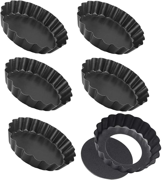 Tart Tins 6 Packs Tart Pans 4 inch Removable Bottom Quiche Pans Non-Stick Round Carbon Steel Tart Tins