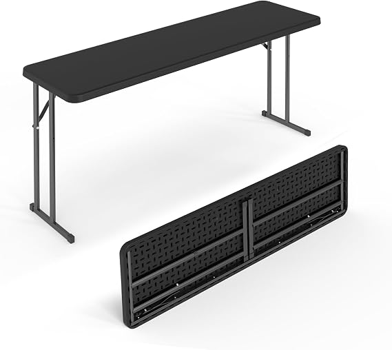 VINGLI 5 FT Narrow Folding Table,Premium Quality HDPE Material and Sturdy Metal Frame, Perfect for Buffet, Seminar, Party, Training, Home Work, Black
