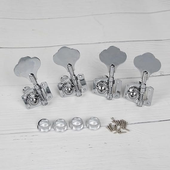 FLEOR 4Pcs Left Handed Vintage Open Gear Bass Guitar Tuning Keys PB JB Bass Guitar Tuning Machine Head 4L Chrome